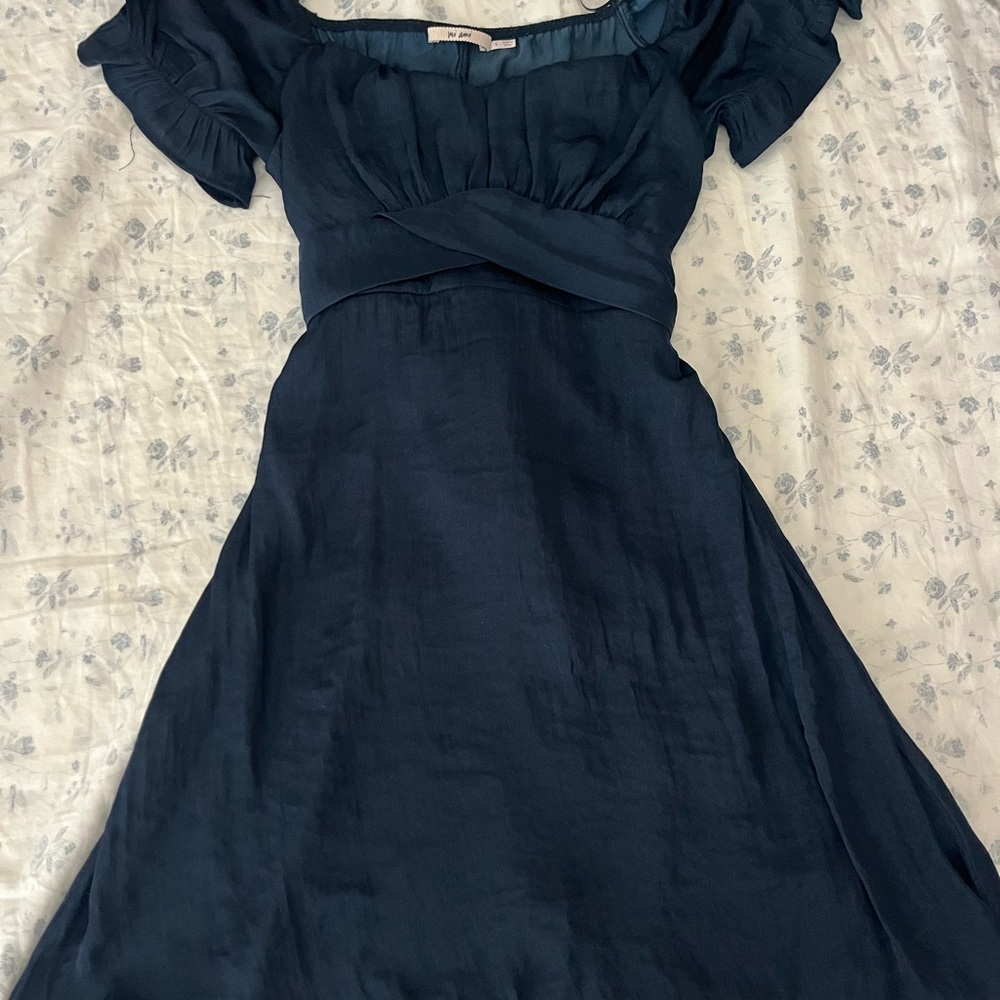 Blue Ruched Off-the-Shoulder Mini Dress